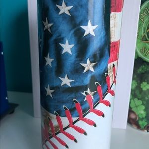 20 Oz tumbler with American Flag & Baseball design.  Custom/handmade.